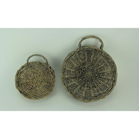 Rustic Round Woven Wicker Wall Basket Set of 2 - Picture 3 of 4